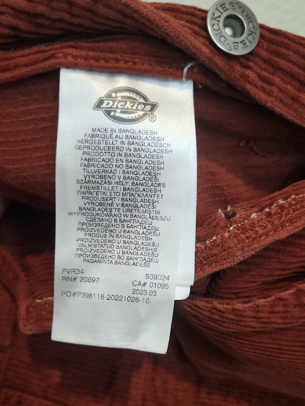DICKIES Corduroy Overalls - Rust Brown Women's Overalls Size SMALL Relaxed - Picture 6 of 6